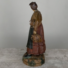 19th Century French Terracotta Hand-Sculpted & Painted Statue ~ Figurine