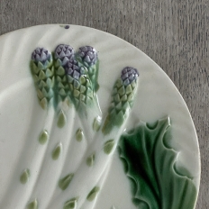 Antique French Majolica Asparagus Plate by Salins
