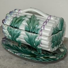 19th Century French Barbotine Asparagus Dish with Matching Platter
