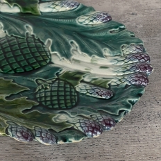19th Century French Barbotine Asparagus Dish with Matching Platter