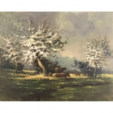 Spring Time Pastora Framed Oil Painting on Canvas by E. Van Orden