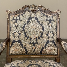 Pair Antique French Louis XIV Hand-Carved Armchairs