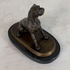 Antique Bronze Statue of Dog on Black Marble Base