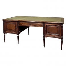 Grand Antique French Louis XVI Neoclassical Walnut Executive Desk