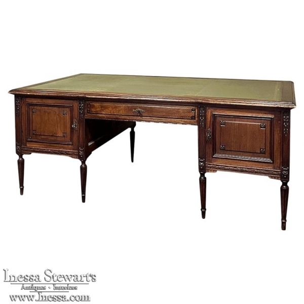Grand Antique French Louis XVI Neoclassical Walnut Executive Desk