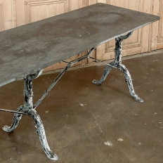 19th Century French Belle Epoque Cast Iron Cafe Table ~ Sofa Table with Bluestone Top