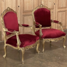 Pair Antique French Louis XIV Giltwood Armchairs ~ Fauteuils