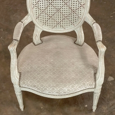 Set of 4 Antique French Louis XVI Painted Chairs with Cane and Fabric