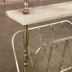 Mid-Century Modern Brass & Marble End Table with Magazine Rack