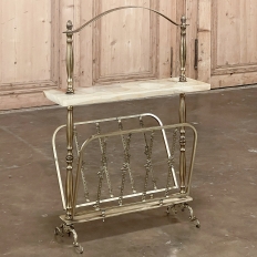 Mid-Century Modern Brass & Marble End Table with Magazine Rack