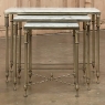Mid-Century French Neoclassical Brass Nesting Tables with Marble Tops