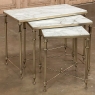 Mid-Century French Neoclassical Brass Nesting Tables with Marble Tops