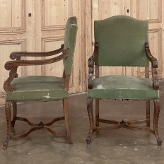 Pair 19th Century French Louis XV Walnut Armchairs ~ Fauteuils