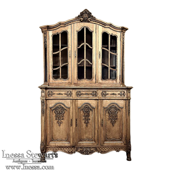 Antique Liegoise Louis XIV Bookcase ~ China Cabinet in Stripped Oak