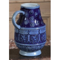 Antique German Blue Salt Glaze Earthenware Beer Pitcher