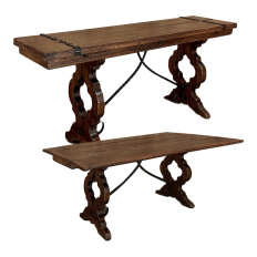 Rustic Spanish Vintage Flip Top Sofa Table ~ Dining Table with Wrought Iron