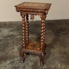 19th Century Flemish Renaissance Barley Twist Marquetry Pedestal ~ Lamp Table
