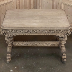 19th Century French Renaissance Library Table in Stripped Oak