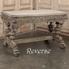 19th Century French Renaissance Library Table in Stripped Oak
