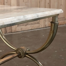 Mid-Century Brass Coffee Table with Marble Top