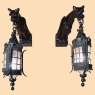Pair Gothic Hand-Carved Gargoyle Lantern Wall Sconces