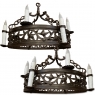 Pair Antique Country French Wrought Iron Chandeliers