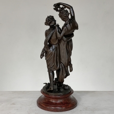 19th Century Statue of Lovers in Spelter on Faux Marble