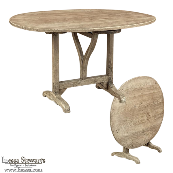 19th Century Country French Oval Tilt-Top Wine Tasting Table in Stripped Pine