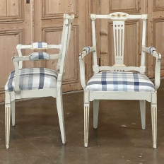 Set of 6 Antique Swedish Gustavian Painted Dining Chairs includes 2 Armchairs