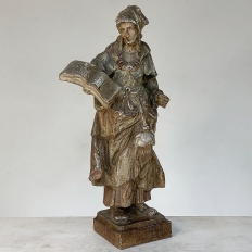 19th Century French Hand Carved and Painted Wood Statue