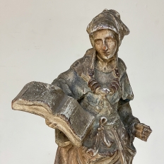19th Century French Hand Carved and Painted Wood Statue