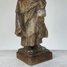 19th Century French Hand Carved and Painted Wood Statue