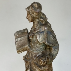 19th Century French Hand Carved and Painted Wood Statue
