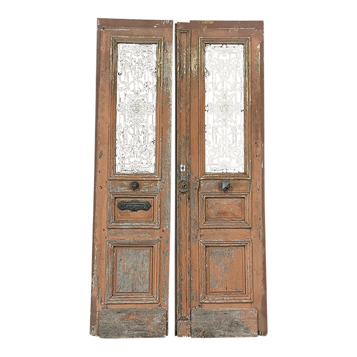 Pair 19th Century Exterior French Doors with Wrought Iron