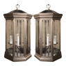 Pair Mid-Century Brushed Steel Lantern Chandeliers