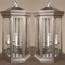 Pair Mid-Century Brushed Steel Lantern Chandeliers