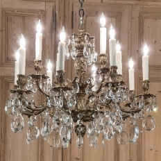 Antique French Louis XV Bronze & Crystal Chandelier