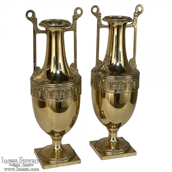 Pair Antique French Neoclassical Brass Urns