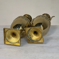 Pair Antique French Neoclassical Brass Urns