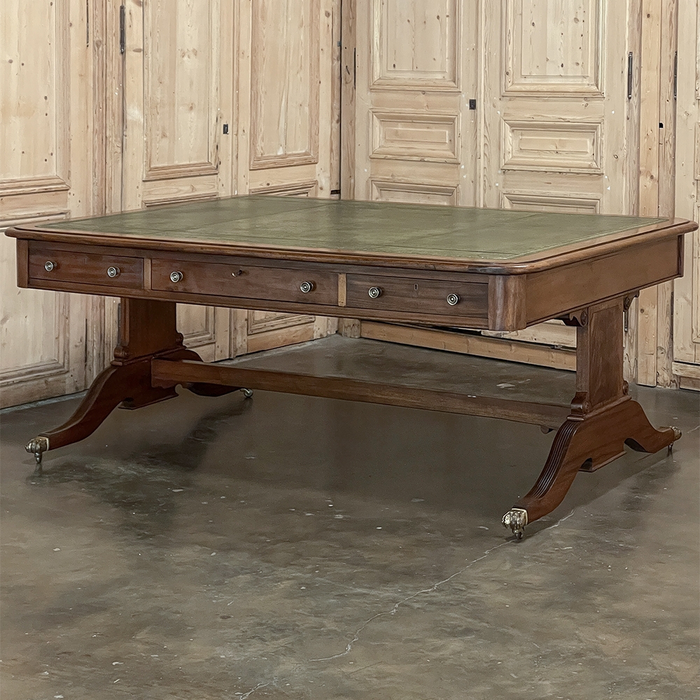 Walnut Leather Top Writing Table