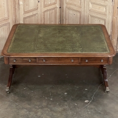 Antique English Walnut Edwardian Partner's Desk with Leather Top