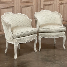 Pair Antique French Painted Louis XV Style Petite Boudoir Chairs