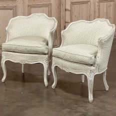 Pair Antique French Painted Louis XV Style Petite Boudoir Chairs