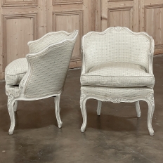 Pair Antique French Painted Louis XV Style Petite Boudoir Chairs