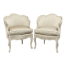 Pair Antique French Painted Louis XV Style Petite Boudoir Chairs