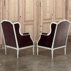 Pair Antique French Louis XVI Painted Bergeres ~ Wingback Armchairs