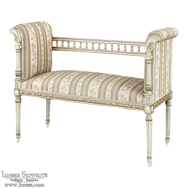 19th Century French Louis XVI Neoclassical Painted Armbench ~ Vanity Bench