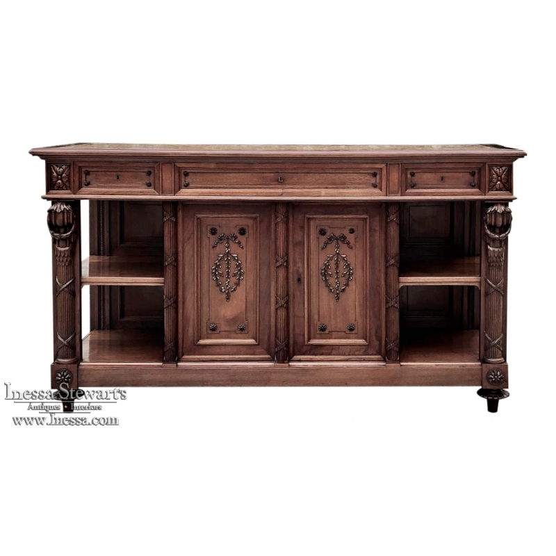 19th Century French Louis XVI Walnut Marble Top Buffet