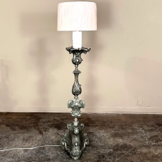 PAIR Antique Solid Pewter Baroque Style Candlestick Floor Lamps