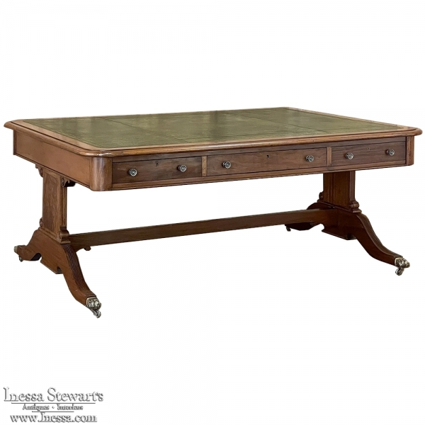 Antique English Mahogany Edwardian Partner's Desk with Leather Top